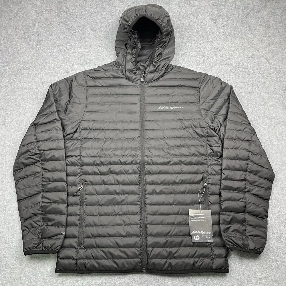 NWT Eddie Bauer Puffer Jacket Mens S Microlight Black 650 Goose Down